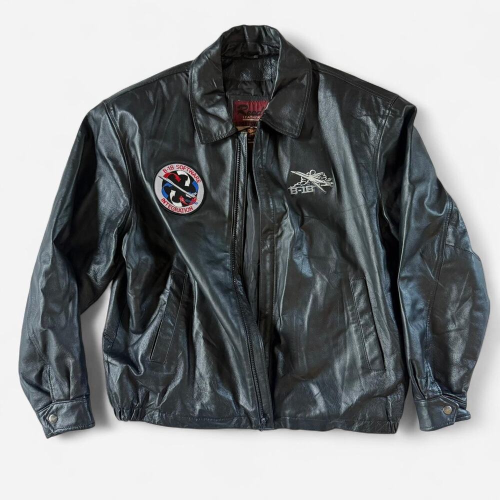 Vintage Reed Sportswear Black Leather Bomber Jacket